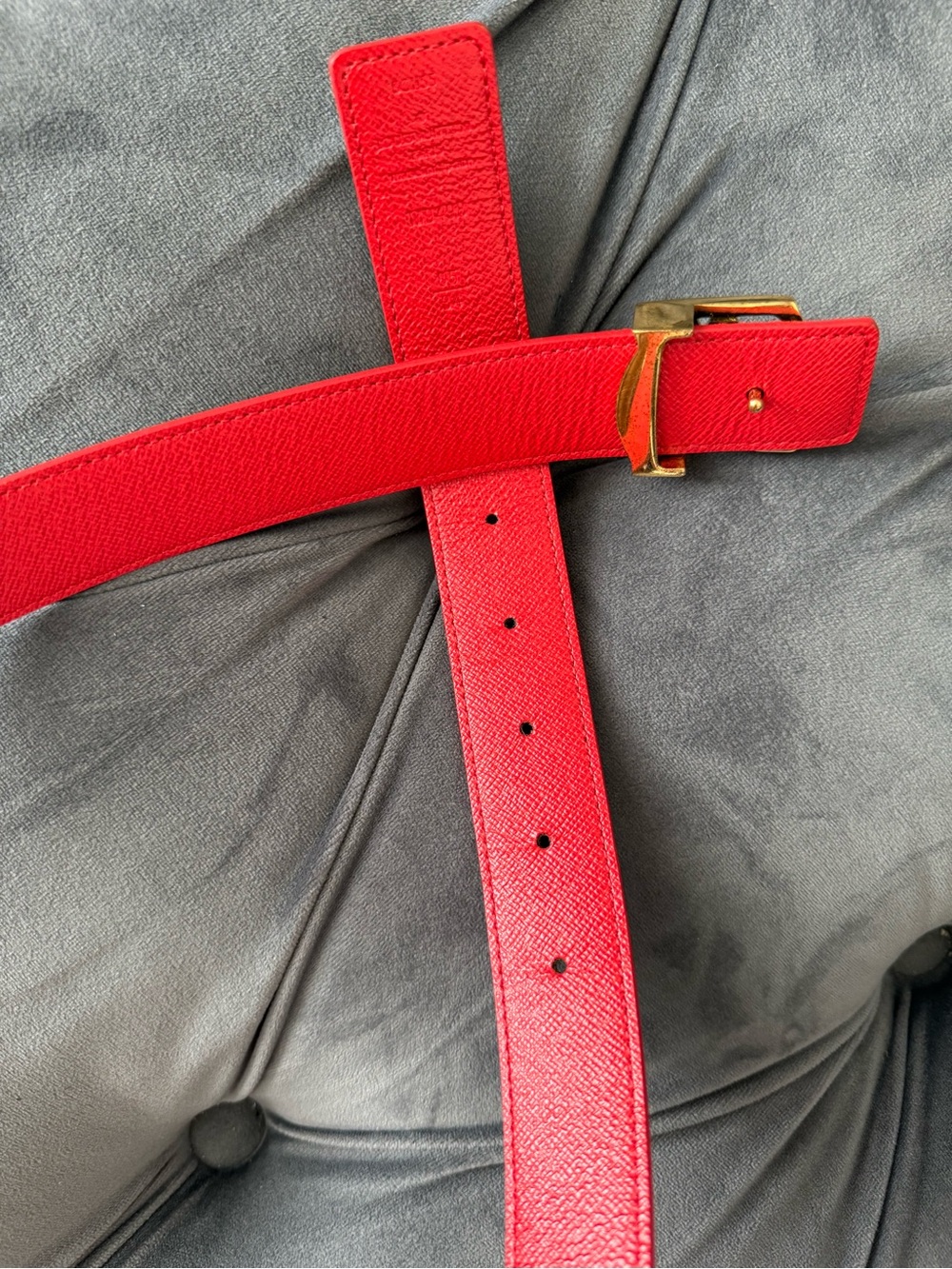 Louis Vuitton Brown Red Monogram Belt reversible Gold LV Buckle size 85 - Picture 4 of 7